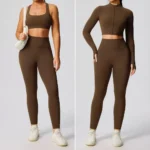 3 Piece Premium Soft Simple Fashion Workout Sets for Woman, High Waist Leggings and Sports Bra + Yoga Jacket Matching Gym Pilates Running Outfits