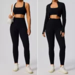 3 Piece Premium Soft Simple Fashion Workout Sets for Woman, High Waist Leggings and Sports Bra + Yoga Jacket Matching Gym Pilates Running Outfits