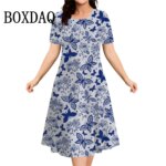 3D Butterfly Flowers Print Women's Dresses Summer Short Sleeve Clothing Casual Female Dress Retro Loose Plus Size Dress 2026 9XL