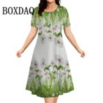 3D Butterfly Flowers Print Women's Dresses Summer Short Sleeve Clothing Casual Female Dress Retro Loose Plus Size Dress 2026 9XL