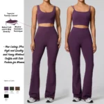 3PCS Highest Quality Gym Wear Athletic Outfits for Women, Sexy Backless Fitness Cami + U Neck Sports Bra + High Waist Flared Yoga Pants with Pocket
