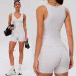 3PCS Soft Comfortable Casual Activewear Set for Women, Lifestyle U Neck Athletic Tank with Bra + High Waisted Biker Shorts + Yoga Leggings