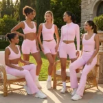 5 PCS Latest Color-Blocked Workout Clothes for Women, Matching Yoga Pilates Tops + Running Shorts and Flare Pants with Cropped Exercise Jacket Activewear Set