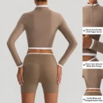 5 PCS Latest Color-Blocked Workout Clothes for Women, Matching Yoga Pilates Tops + Running Shorts and Flare Pants with Cropped Exercise Jacket Activewear Set