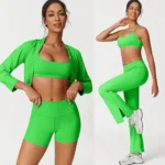 7PCS Premium Quality Sexy Activewear Set Fitness Clothes for Women, Long Sleeve Cropped Cape + Sports Bra + Gym Shorts+Yoga Leggings + Flare Sweatpants