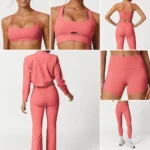 7PCS Premium Quality Sexy Activewear Set Fitness Clothes for Women, Long Sleeve Cropped Cape + Sports Bra + Gym Shorts+Yoga Leggings + Flare Sweatpants