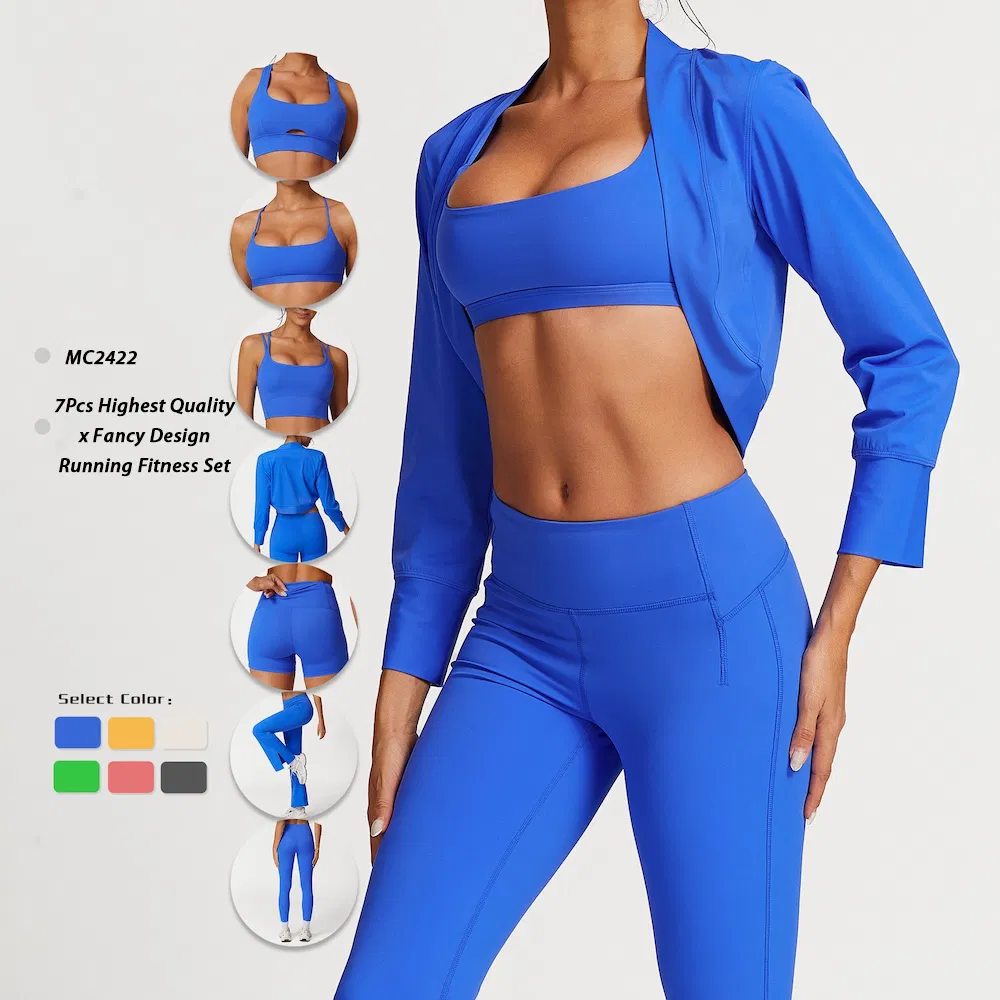 7PCS Premium Quality Sexy Activewear Set Fitness Clothes for Women, Long Sleeve Cropped Cape + Sports Bra + Gym Shorts+Yoga Leggings + Flare Sweatpants 7PCS Premium Quality Sexy Activewear Set Fitness Clothes for Women, Long Sleeve Cropped Cape + Sports Bra + Gym Shorts+Yoga Leggings + Flare Sweatpants