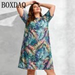 9XL Plus Size Women's Dress For Summer Hawaii Beach Vacation Loose Dress Casual Short Sleeve Palm leaves 3D Print Dress 2026 New