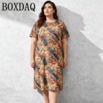 9XL Plus Size Women's Dress For Summer Hawaii Beach Vacation Loose Dress Casual Short Sleeve Palm leaves 3D Print Dress 2026 New