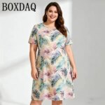 9XL Plus Size Women's Dress For Summer Hawaii Beach Vacation Loose Dress Casual Short Sleeve Palm leaves 3D Print Dress 2026 New