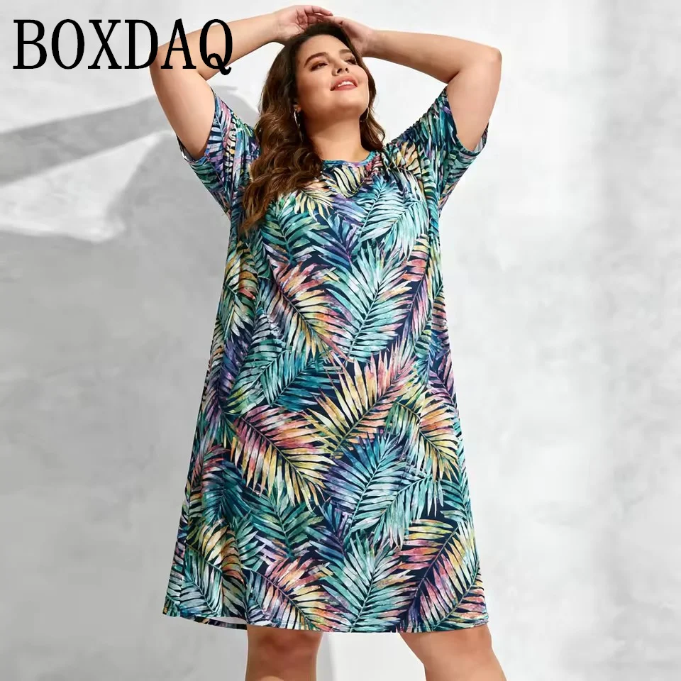 9XL Plus Size Women's Dress For Summer Hawaii Beach Vacation Loose Dress Casual Short Sleeve Palm leaves 3D Print Dress 2026 New 9XL Plus Size Women's Dress For Summer Hawaii Beach Vacation Loose Dress Casual Short Sleeve Palm leaves 3D Print Dress 2026 New