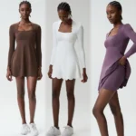 Amazon New Popular Picked Long Sleeve Athletic Apparel, Square Neck Tennis Dress Wavy Golf Athletic Dresses with Built in Bra and Split Shorts + Pocket