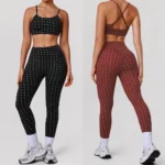 Amazon New Trendy 2 Piece Silver Dots Pattern Workout Outfits for Women, Cross Back Sports Bra + Butt Lifting Yoga Leggings with Scrunch Booty Gym Apparel