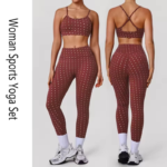 Amazon New Trendy 2 Piece Silver Dots Pattern Workout Outfits for Women, Cross Back Sports Bra + Butt Lifting Yoga Leggings with Scrunch Booty Gym Apparel