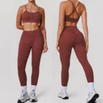 Amazon New Trendy 2 Piece Silver Dots Pattern Workout Outfits for Women, Cross Back Sports Bra + Butt Lifting Yoga Leggings with Scrunch Booty Gym Apparel