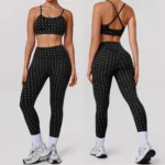 Amazon New Trendy 2 Piece Silver Dots Pattern Workout Outfits for Women, Cross Back Sports Bra + Butt Lifting Yoga Leggings with Scrunch Booty Gym Apparel