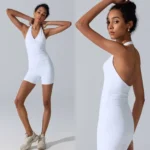 Amazon Popular Selling 2 Piece Workout Sets, Backless and V Neck Sports Bra Tank Tops with V Waisted Booty Shorts Gym Yoga Active Outfits for Woman