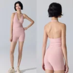 Amazon Popular Selling 2 Piece Workout Sets, Backless and V Neck Sports Bra Tank Tops with V Waisted Booty Shorts Gym Yoga Active Outfits for Woman