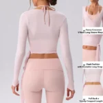Amazon Popular Selling 3PCS Pilates and Gym Fitness Clothing for Women, Long Sleeve Athletic Wrap Shirts + Lace-up Cami Tops with Bra + Flared Yoga Pants