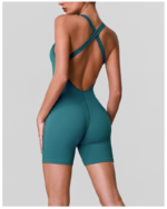 Amazon Top Picked Cross Back Workout Jumpsuit V Neck Gym Training Romper for Woman, Sleeveless Yoga and Pilates Playsuit Pole Dance Unitard with Bra