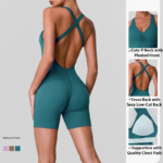 Amazon Top Picked Cross Back Workout Jumpsuit V Neck Gym Training Romper for Woman, Sleeveless Yoga and Pilates Playsuit Pole Dance Unitard with Bra