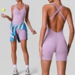 Amazon Top Picked Cross Back Workout Jumpsuit V Neck Gym Training Romper for Woman, Sleeveless Yoga and Pilates Playsuit Pole Dance Unitard with Bra