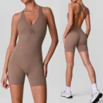 Amazon Top Picked Cross Back Workout Jumpsuit V Neck Gym Training Romper for Woman, Sleeveless Yoga and Pilates Playsuit Pole Dance Unitard with Bra