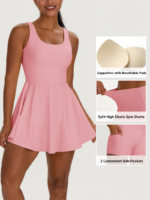 Amazon Top Selling Two-Piece Fantastic Backless Activewear Tank Dress with Built in Bra for Women, Custom Print Logo Open Back Travel Club Tennis Dresses