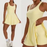 Amazon Top Selling Two-Piece Fantastic Backless Activewear Tank Dress with Built in Bra for Women, Custom Print Logo Open Back Travel Club Tennis Dresses