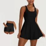 Amazon Top Selling Two-Piece Fantastic Backless Activewear Tank Dress with Built in Bra for Women, Custom Print Logo Open Back Travel Club Tennis Dresses