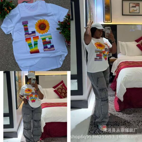 American foreign trade pattern printed short-sleeved men's and women's 2025 new t-shirt summer casual loose heavy cotton