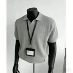 American texture old money style knitted POLO collar knitted short-sleeved men's summer slim-fitting short top with cool lapel
