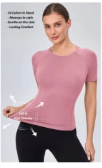 Best Seller Polyester Gym Sports Tops Short Sleeve Yoga and Pilates Fitness Tees for Women, Compression Shirts Running Athletic T-Shirts Workout Baselayer