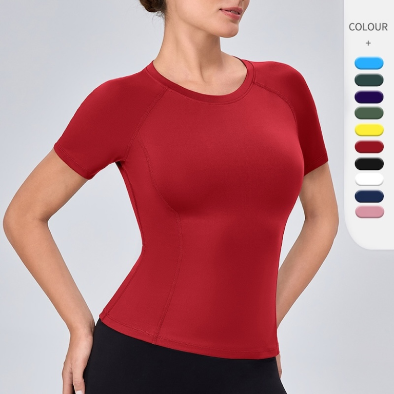 Best Seller Polyester Gym Sports Tops Short Sleeve Yoga and Pilates Fitness Tees for Women, Compression Shirts Running Athletic T-Shirts Workout Baselayer
