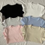 BM style American right-shoulder short-sleeved T-shirt for women in summer new round neck with short slim-fitting bottoming shirt top