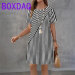 Classic Retro Striped Print Women Dresses Summer 2025 Casual Fashion Dress Short Sleeve O-Neck Loose A-Line Dress Women Sundress
