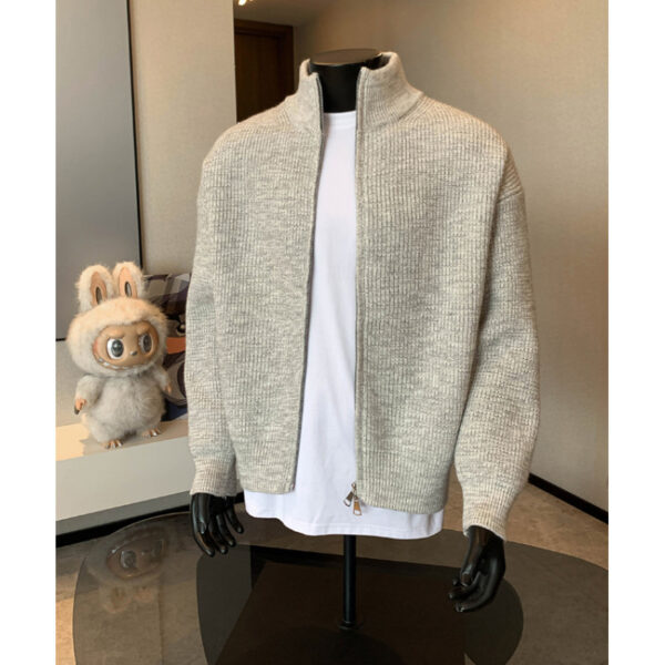 cleanfit zipper sweater men's autumn Korean style lazy high-end knitted sweater American stand-up collar cardigan jacket