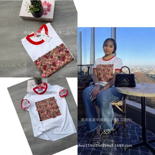 Contrast color pure cotton short-sleeved T-shirt trendy brand round neck letter printing cross-border foreign trade couple retro ladies loose large size t