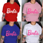 Cross-border foreign trade eAmazon's popular Barbie love print new black retro round neck T-shirt for women pure cotton short sleeves