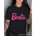 Cross-border foreign trade eAmazon's popular Barbie love print new black retro round neck T-shirt for women pure cotton short sleeves