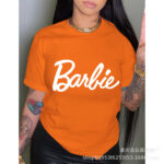 Cross-border foreign trade eAmazon's popular Barbie love print new black retro round neck T-shirt for women pure cotton short sleeves
