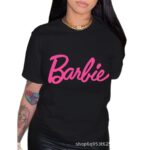 Cross-border foreign trade eAmazon's popular Barbie love print new black retro round neck T-shirt for women pure cotton short sleeves
