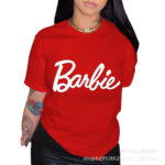 Cross-border foreign trade eAmazon's popular Barbie love print new black retro round neck T-shirt for women pure cotton short sleeves