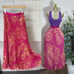 Cross-border foreign trade retro printed versatile skirt for women high-waisted A-line mid-length pleated skirt with large hem and drape