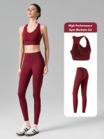 Custom Logo 2PCS Sexy Gym Wear Sets High Supportive Running Clothes for Women, Hollow Back Sports Bra with Adjustable Clasp + High Waisted Yoga Leggings