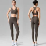 Custom Logo 2PCS Sexy Gym Wear Sets High Supportive Running Clothes for Women, Hollow Back Sports Bra with Adjustable Clasp + High Waisted Yoga Leggings