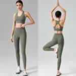 Custom Logo 2PCS Sexy Gym Wear Sets High Supportive Running Clothes for Women, Hollow Back Sports Bra with Adjustable Clasp + High Waisted Yoga Leggings