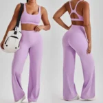 Custom Logo Premium Quality and Fancy Backless Workout Sets for Women, Two Piece Sports Bra with Matching Straight Leg Yoga Pants Gym Pilates Outfits
