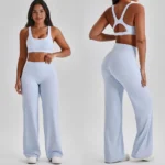 Custom Logo Premium Quality and Fancy Backless Workout Sets for Women, Two Piece Sports Bra with Matching Straight Leg Yoga Pants Gym Pilates Outfits