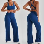 Custom Logo Premium Quality and Fancy Backless Workout Sets for Women, Two Piece Sports Bra with Matching Straight Leg Yoga Pants Gym Pilates Outfits
